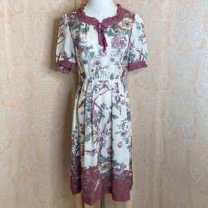 Vintage DAME Tokyo beautiful floral and bird nature themed dress